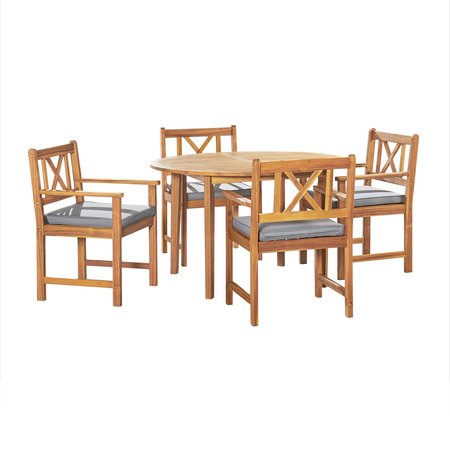 ALATERRE FURNITURE ManchesterAcacia Wood Outdoor Dining Set with Round Dining Table and 4 Dining Chair with Cushions ANMC0445ANO